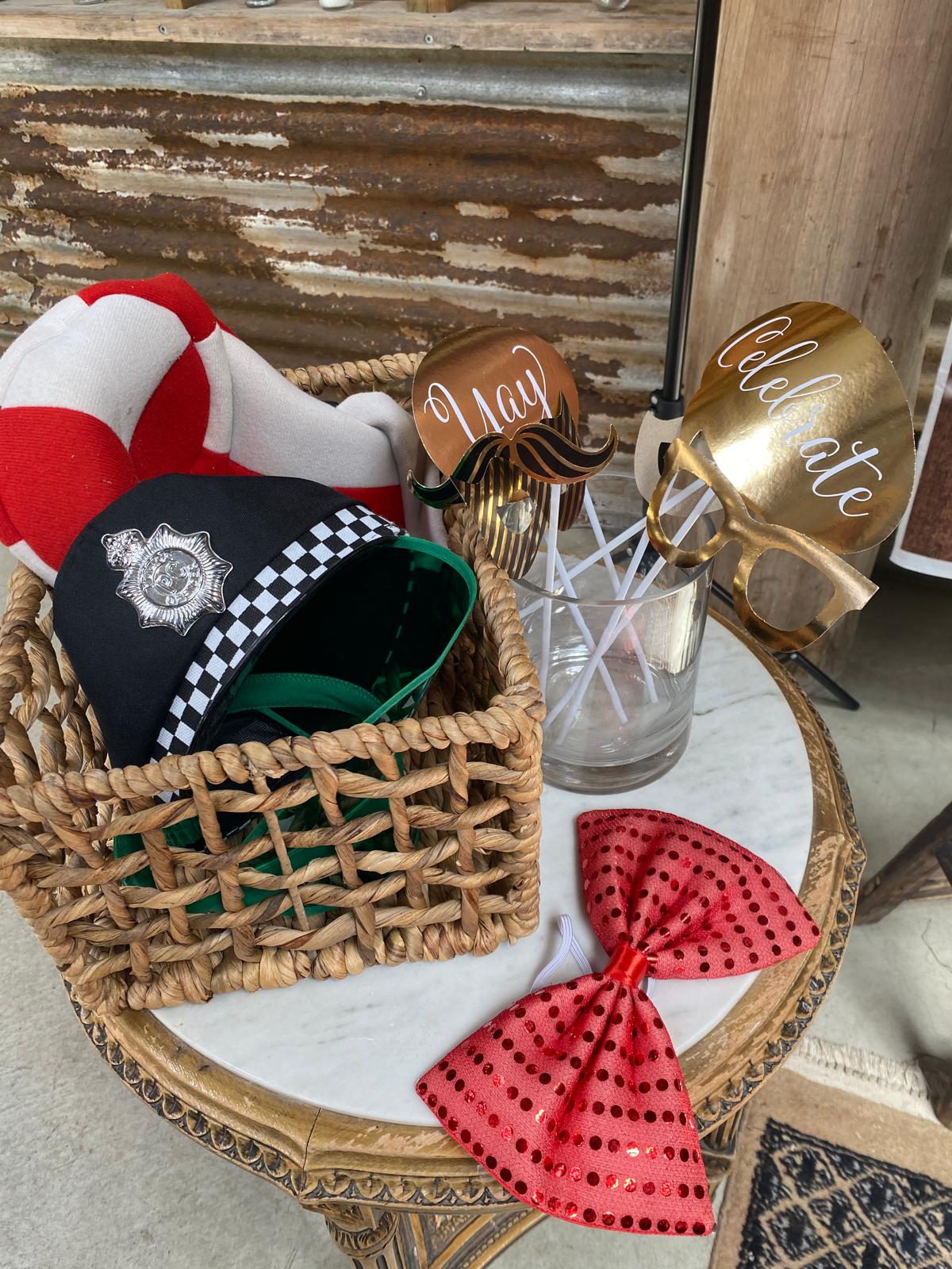 Basket of colourful photobooth props
